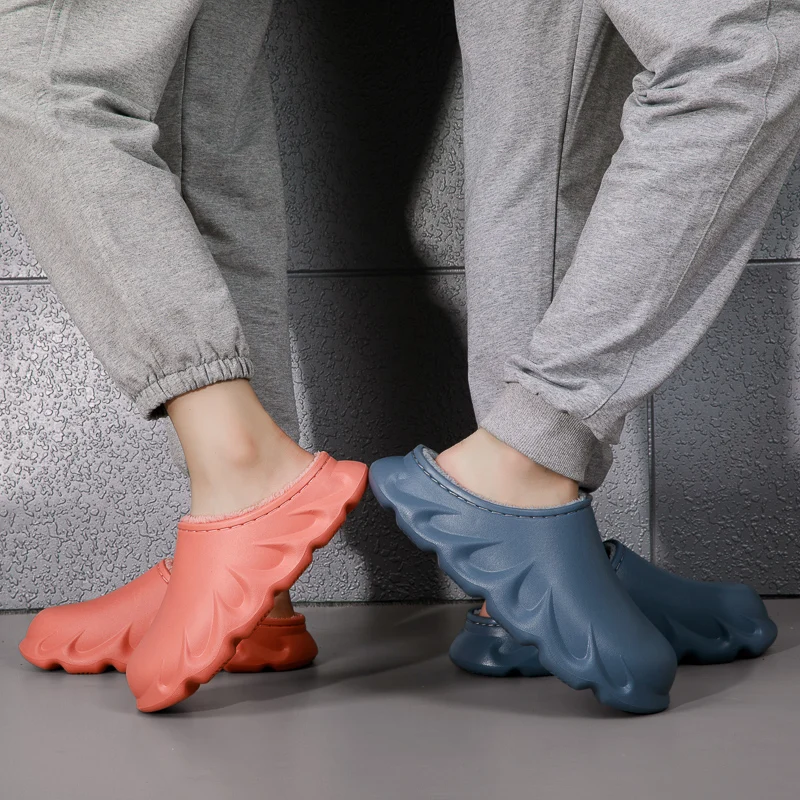 

2020 Women's Men's Waterproof Winter House Cotton Slippers Couples Soft Warm Plush Home Footwear Indoor Shoes with Fur