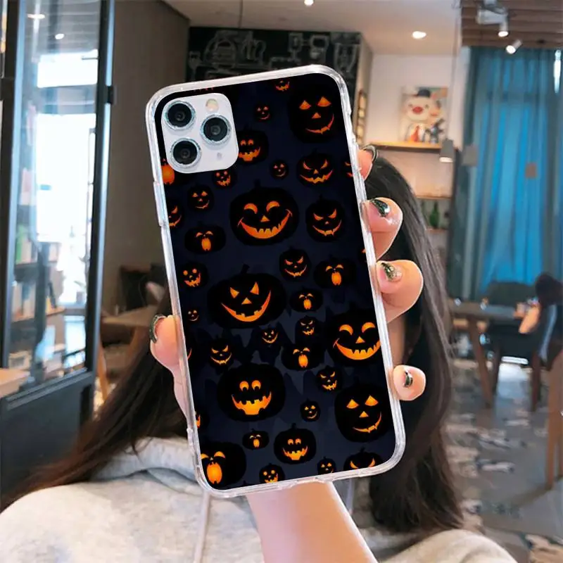 

Funny Spooky Skull Pumpkin Halloween Phone Case Transparent for iPhone 6 7 8 11 12 s mini pro X XS XR MAX Plus