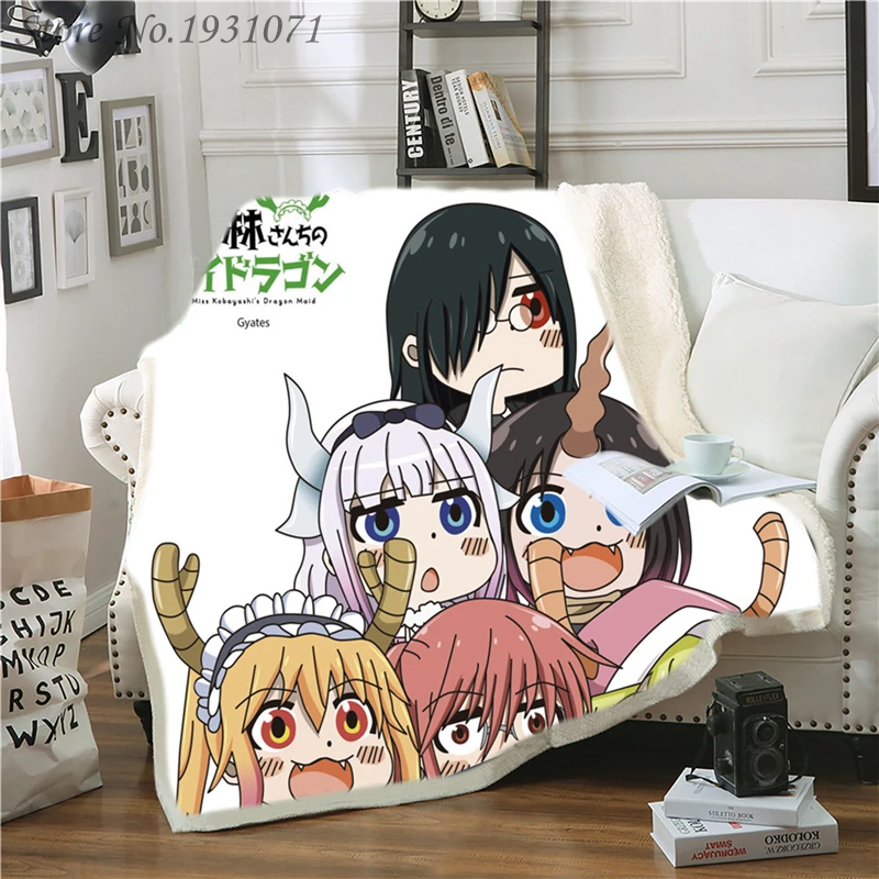 Флисовое одеяло с 3D рисунком дракона горничной из аниме мисс кобаяси для кровати