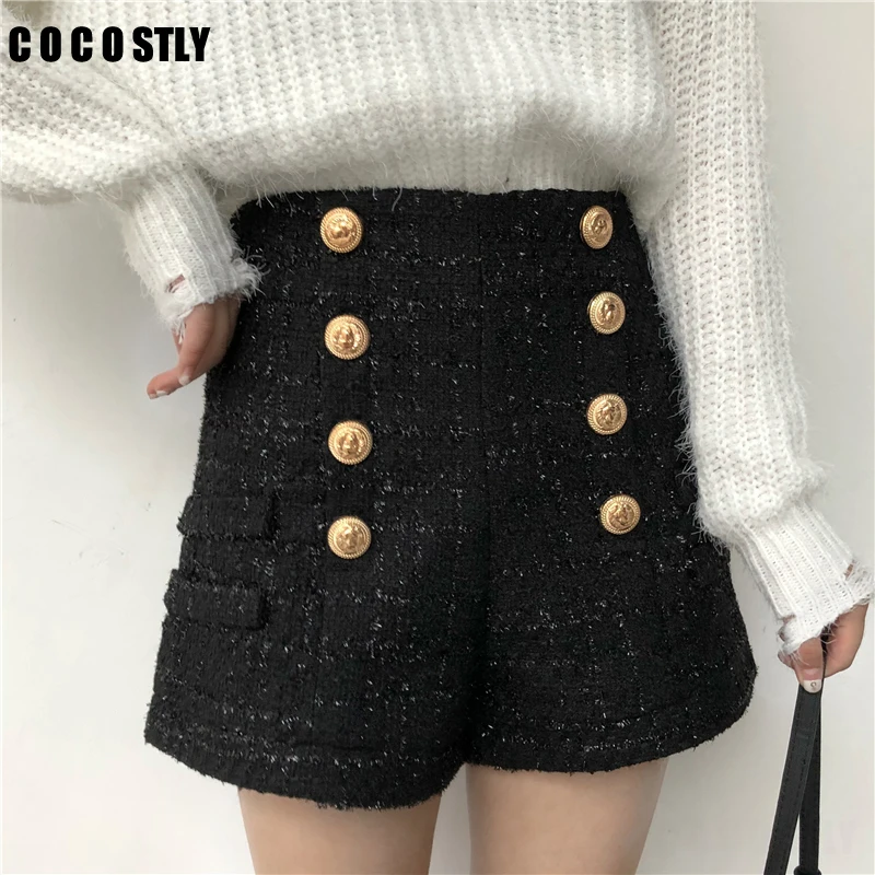 Осенне зимние новые модные женские шорты двубортное пальто из золотых кнопок с