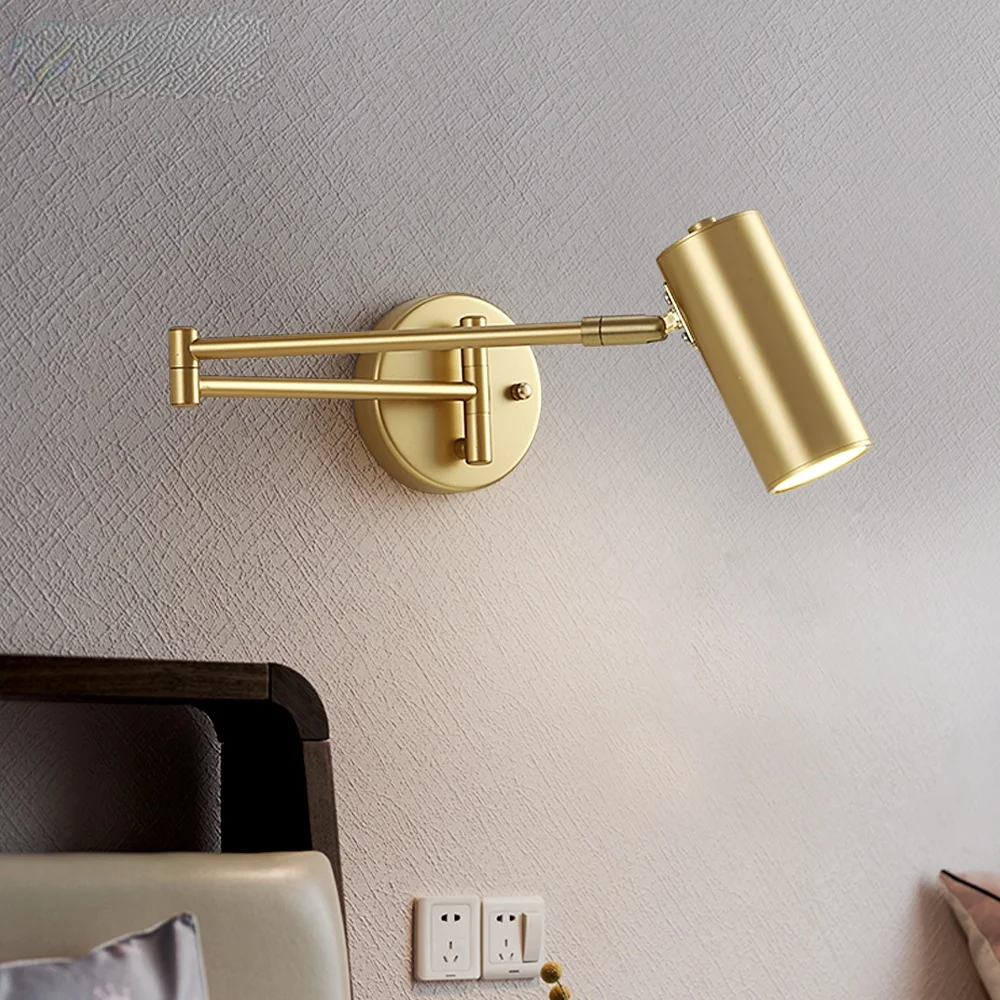 

(E27 Bulb For Free) Led wall lamp Golden wall light fixture Adjustable Angle/ Length wall sconce bedroom/bathroom/bedside light