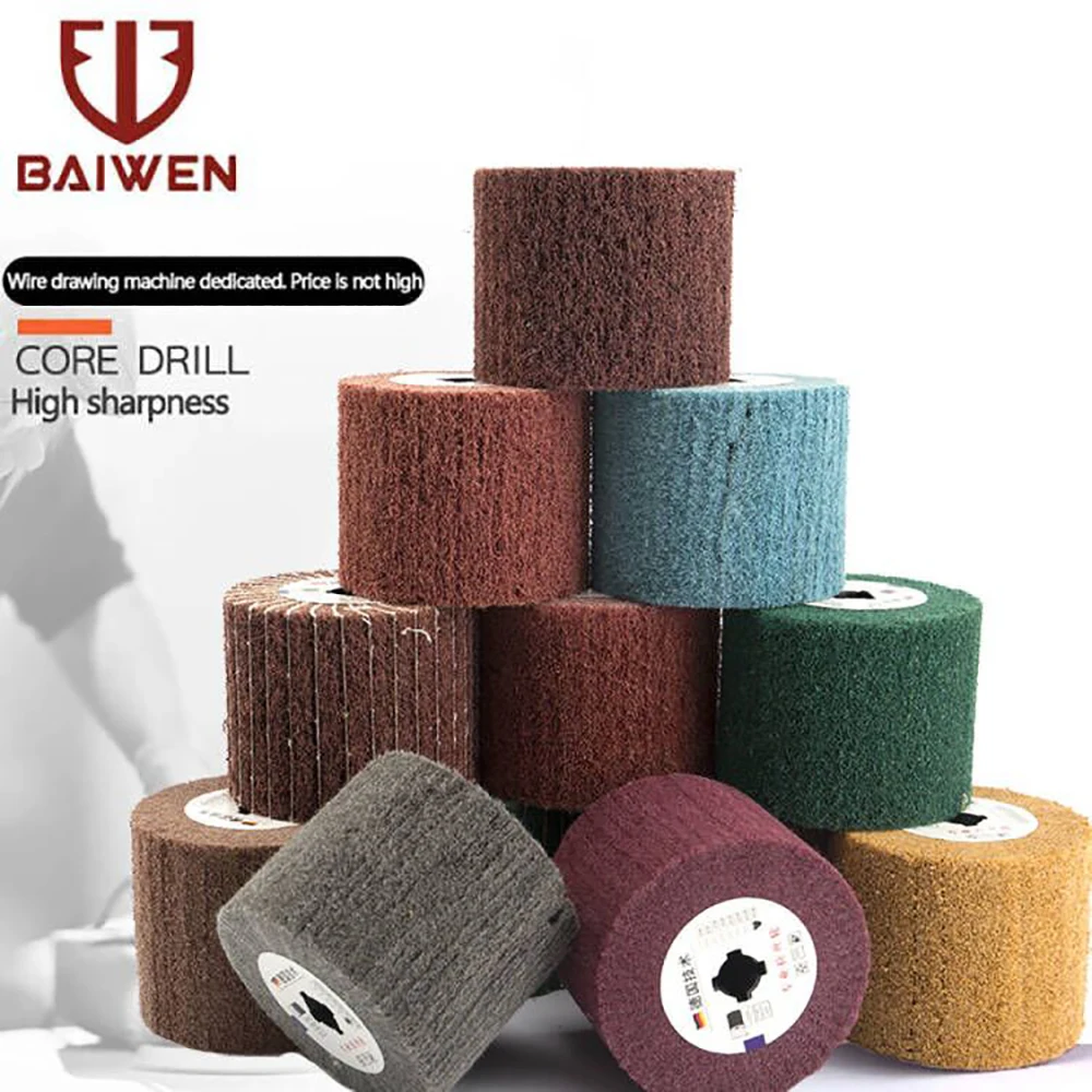 Spazzola a lamelle abrasiva in nylon non tessuto Spazzola per trafilatura a filo Disco per lucidatura in acciaio inossidabile per metallo 120x100mm Spazzola a lamelle abrasiva in nylon non tessuto Spazzola per trafilatura a filo Disco per lucidatura in acciaio inossidabile per metallo 120x100mm