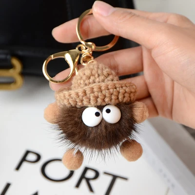 Keychain Fur Big Eyes Long Legs Knit Hat Mink Small Briquette Key Chain Cute Bag Decoration Trinket |