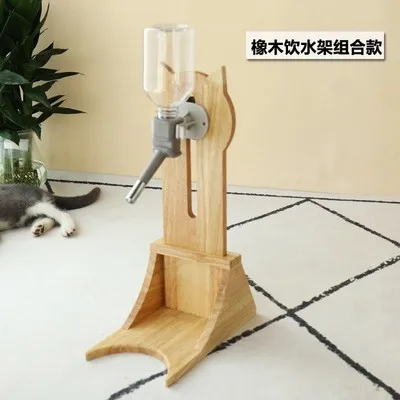 

Wood pet water dispenser Automatic Dog cat Water feeder With Frame Adjustable height Stand Feeder Bottle Pet Drinking Fountain