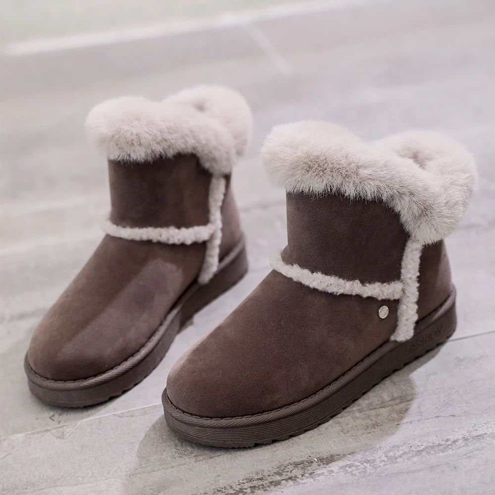 Winter New Women Suede Plush Lining Ankle Fur Snow Boots Flat With Black/Brown Emu Boots Fashion Cotton Shoes