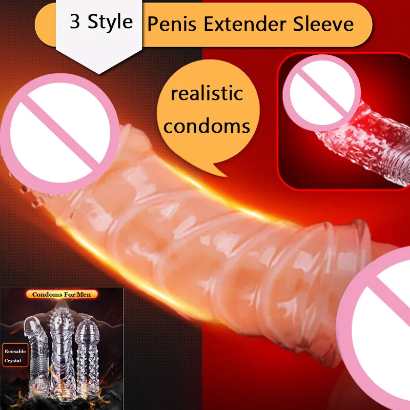 Кристаллический презерватив многоразовый реалистичный удлинитель пениса для