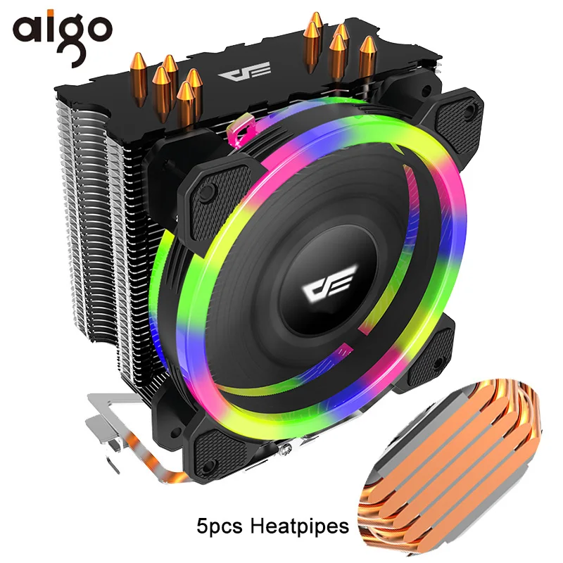 Aigo 5 тепловых труб кулер для процессора радиатор Led RGB TDP 280 Вт теплоотвод AMD Intel Silent 120 мм 4Pin PC процессор Охлаждающий радиатор вентилятора вентилятор