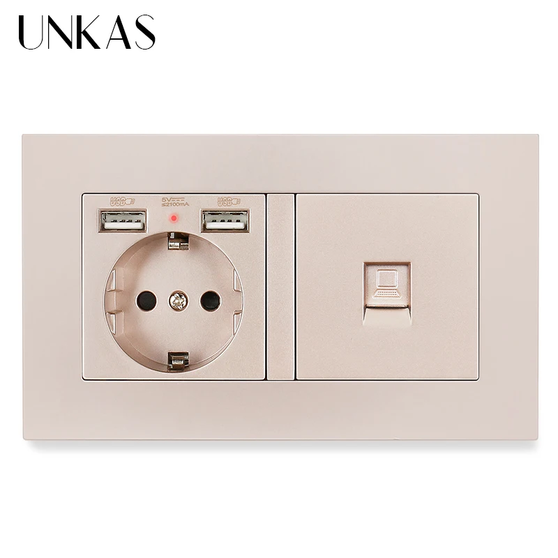 UNKAS ПК Пластик Панель настенная розетка стандарта ЕС 2 USB зарядка Порты и разъёмы