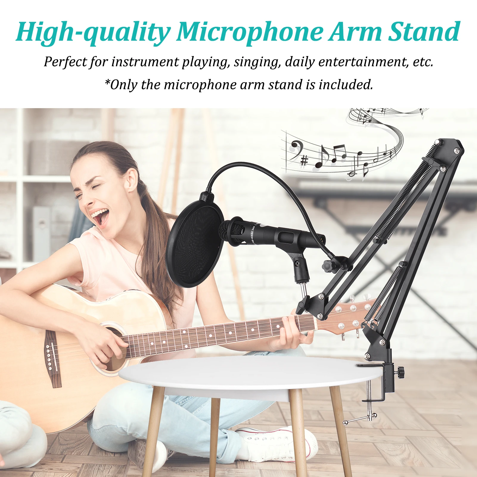 

ammoon Microphone Arm Stand Set Microphone Holder + Metal Table Clamp + Pop Filter + Sponge Wind Muff + Shock Mount