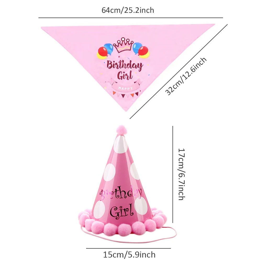 

2PCS Pet Birthday Bandana Hat Set Birthday Boy Print Puppy Trigon Bibs With Hat Decor Blue Pink Pet Birthday Bandana Hat Set