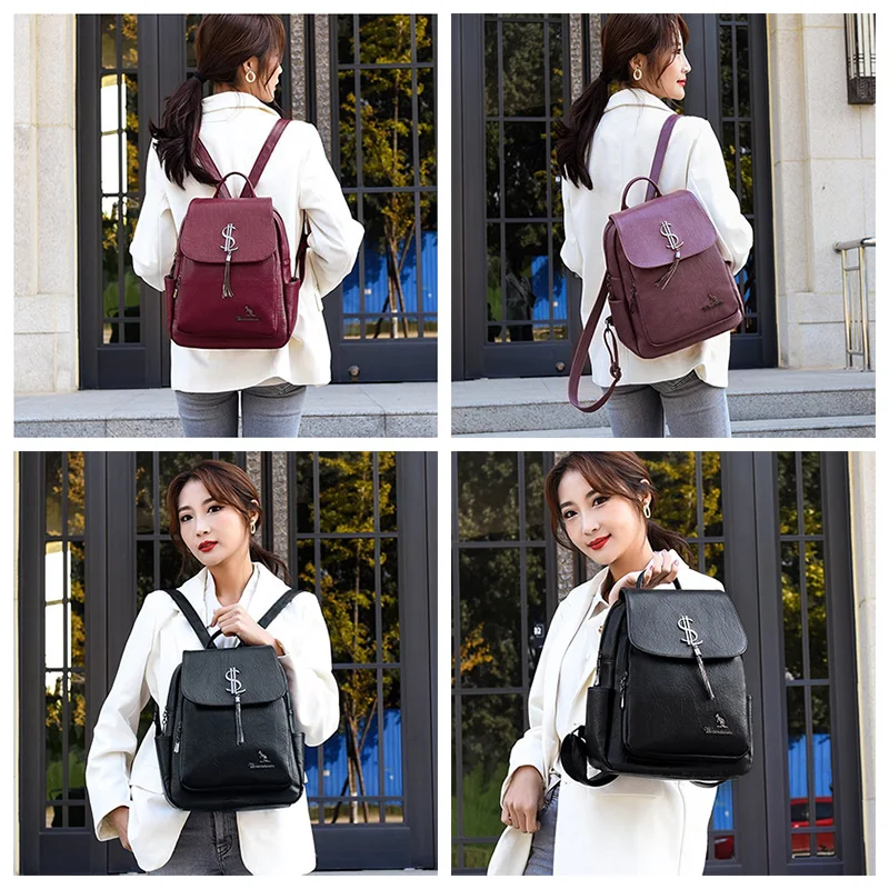 

2021 Women Soft PU Leather Backpacks Vintage Female Shoulder Bags Sac a Dos Casual Travel Ladies Bagpack Mochilas School Bags