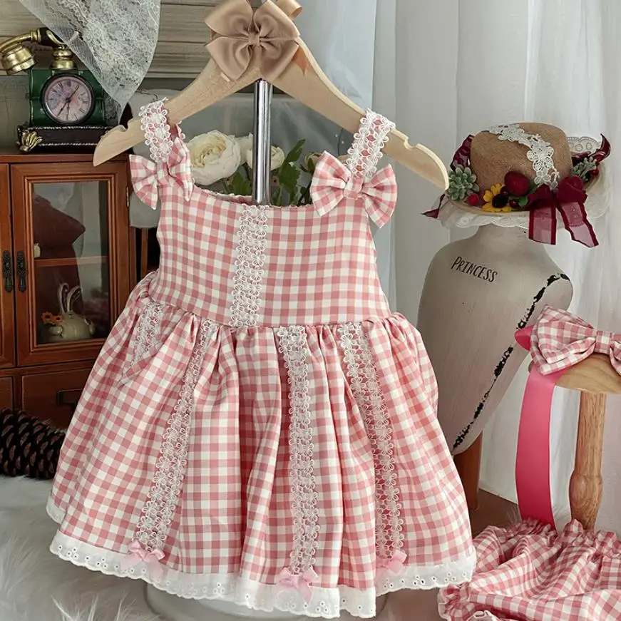 

Бальное платье принцессы с открытой спиной, испанский сетчатый наряд без рукавов, с бантом, в клетку, для дня рождения, Пасхальная Лолита, дл...