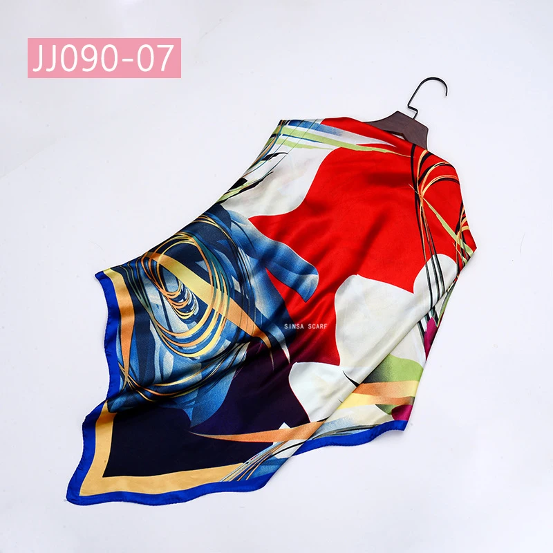 JJ090-07 90*90 см квадратный шарф для женщин, подходит ко всему, элегантные цветочные шарфы для волос, Женская бандана, весна-осень, атласные шелковые шарфы, шаль - Цвет: JJ090-07