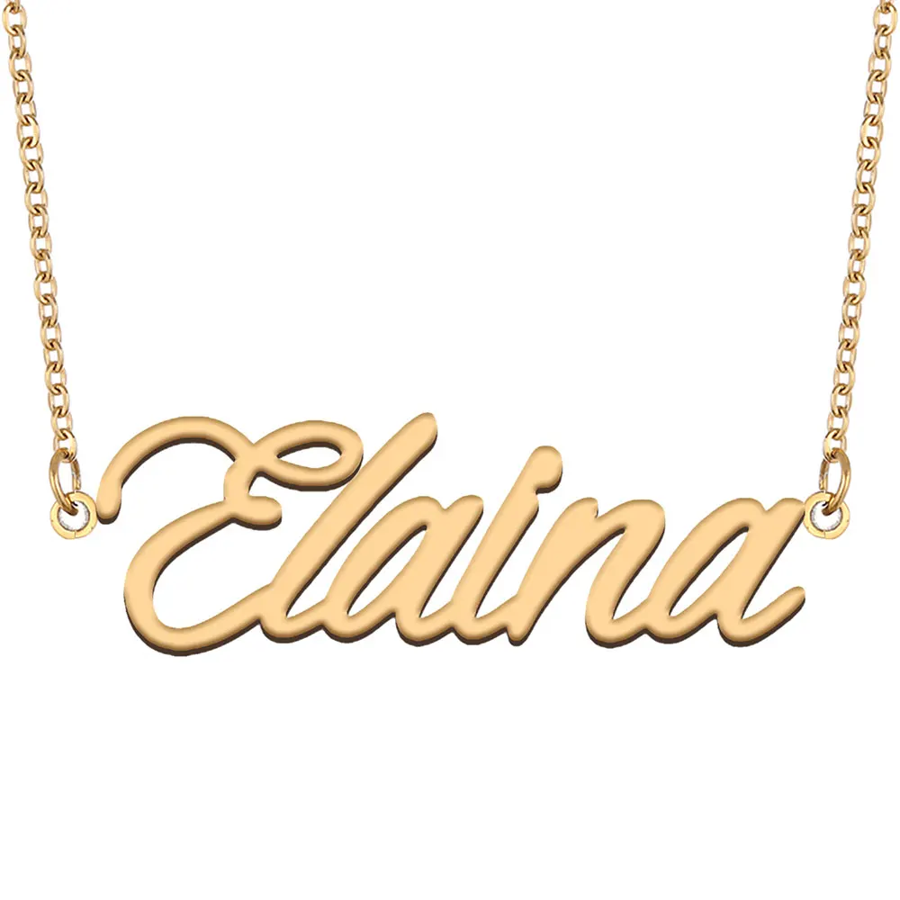 

Elaina Nameplate Necklace for Women Stainless Steel Jewelry Gold Plated Name Chain Pendant Femme Mothers Girlfriend Gift