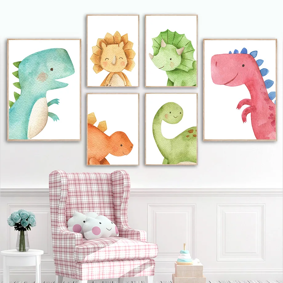 

Cute Dinosaur Tyrannosaurus Triceratops Wall Art Canvas Painting Nordic Posters And Prints Wall Pictures Kids Room Nursery Decor