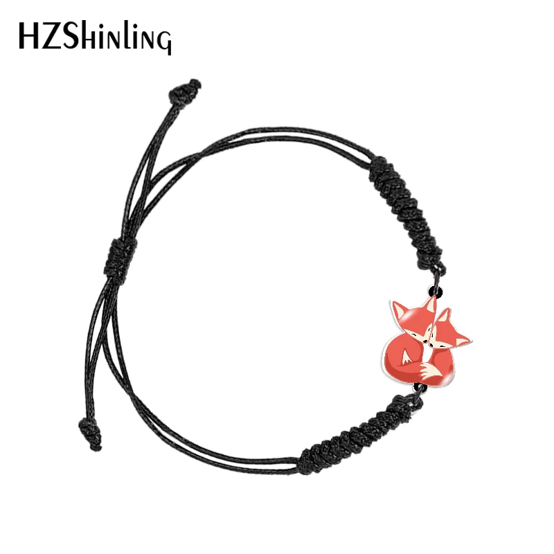 

Плетеный Регулируемый браслет Red Fox Mom and Baby с животными, черный и красный, веревочная цепочка из акриловой эпоксидной смолы, модные украшения...