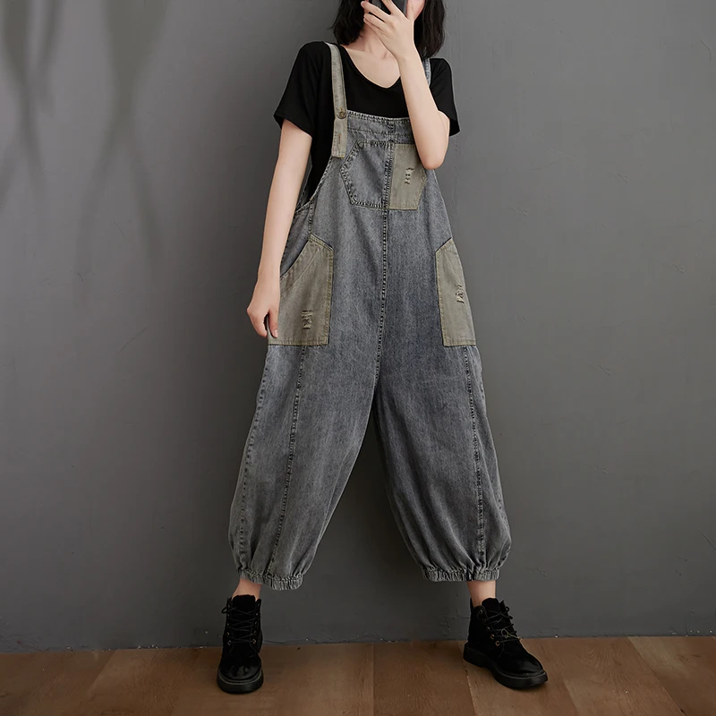 Комбинезон женский джинсовый в винтажном стиле Повседневная Уличная одежда с