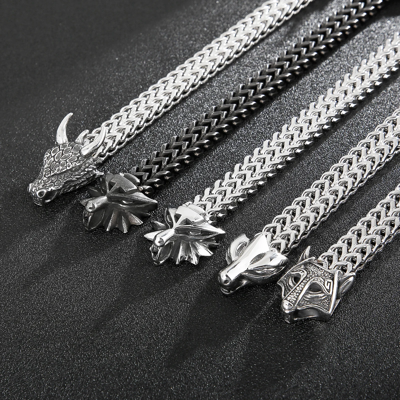

12mm Stainless Steel 316L Mesh Chain Animal Bracelet Men