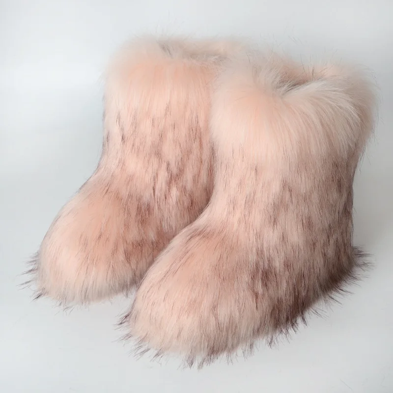 

Winter Ladies Warm Faux Fur Ankle Boots Women Furry Shoes Girl's Plush Fluffy Non-slip Boots Fashion Luxury Snow Boot