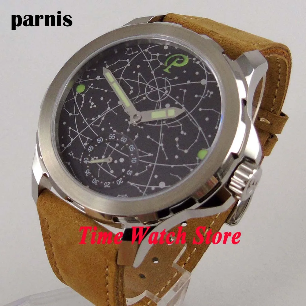 Часы Parnis 44 мм с сапфировым стеклом черные светящиеся механические часы
