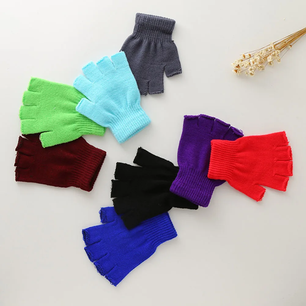 

Unisex Men Women Half Finger Stretchy Sports Solid Fingerless Gloves Thermal Warm Winter Elastic Knitted