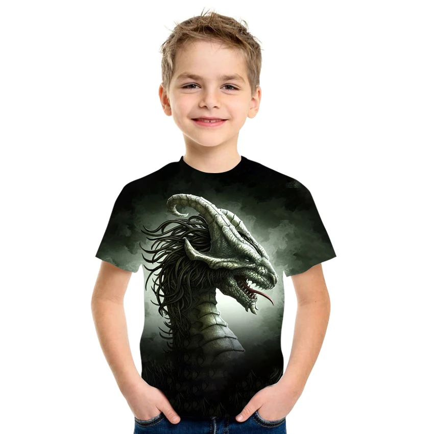 

2021 new short sleeve printed 3D animal print T-shirt for boys and girls loose and comfortable casual style size 4T-16T