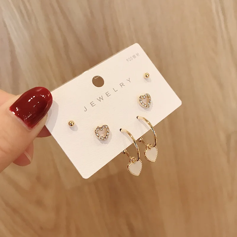 

2020 New Arrival Zeojrlly Heart Metal Women Trendy Stud Earrings Korean Small Love Earrings 6 Pieces Set Fashion Jewelry
