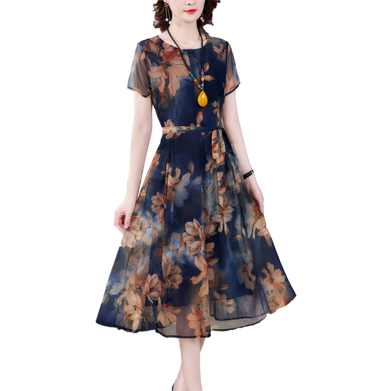 

COIGARSAM 4XL Plus Size Women Long dress New Summer Dresses Navy 8935