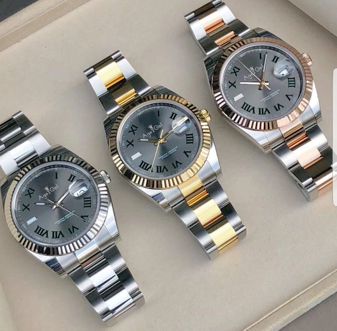 Роскошные брендовые Новые Мужские автоматические механические часы Datejust из нержавеющей стали сапфировые серебряные розовое золото Римский зеленый синий серый часы 41 мм