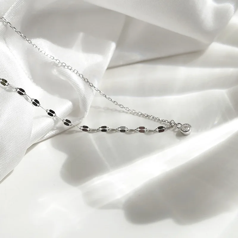 925 Sterling Silver Simple Crystal Pendant Creative Irregular Chain Necklace Women Light Luxury Wedding Jewelry Accessories | Украшения и