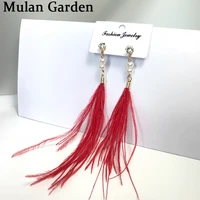 mg trendy red nature feather earrings double pearls zircon pendant elegant fashion earrings feather jewelry women accessories
