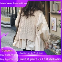 womens sweater autumn vest stitching shirt fake two piece korean women 2021 loose casual pullover lady round neck fashion tops