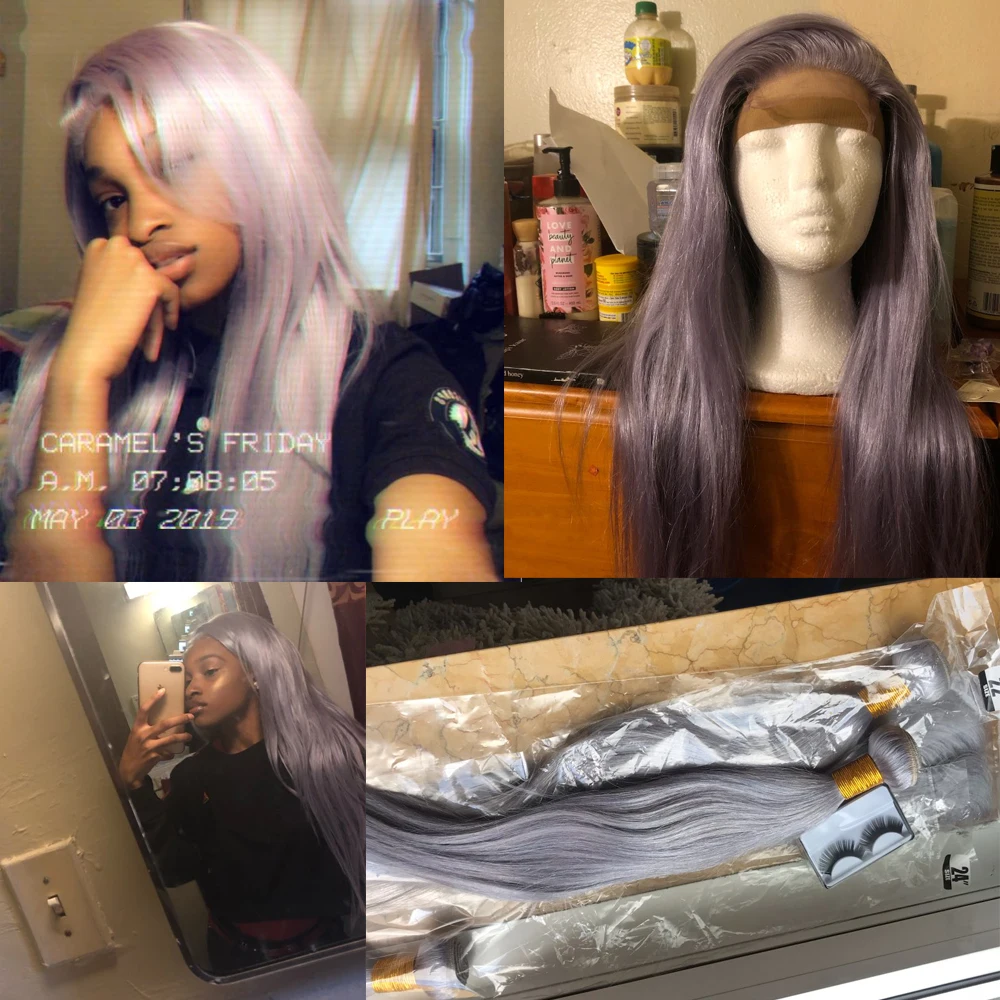 

Grey Human Hair Bundles With Lace Closure Gray Straight Brazilian Remy Human Hair 3 4 Bundles With Lace Closure 26 28 30 Inch