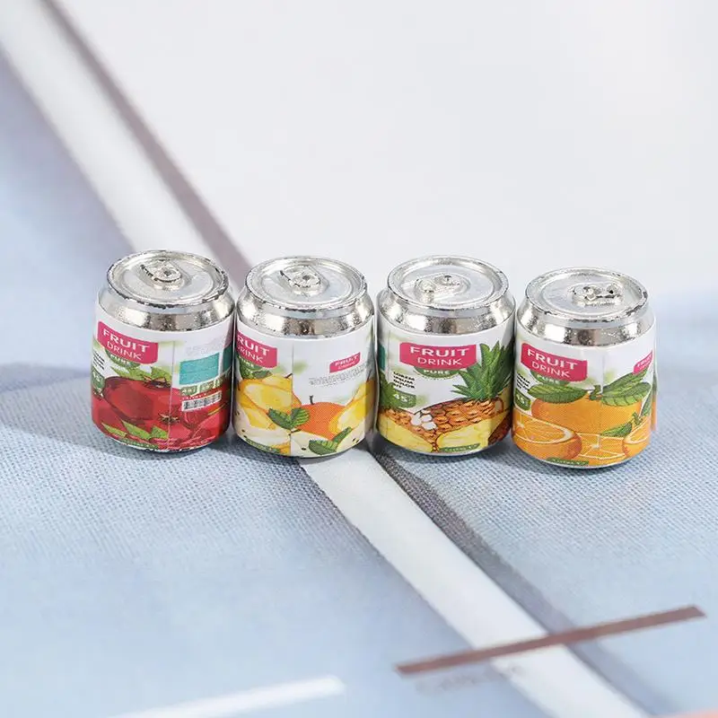 

4pcs/set Cute Miniature Dollhouse Fruit Drink Can Bottle Easy Juice Cans Pretend Play Food Doll House Accessories Kid Toy Gift