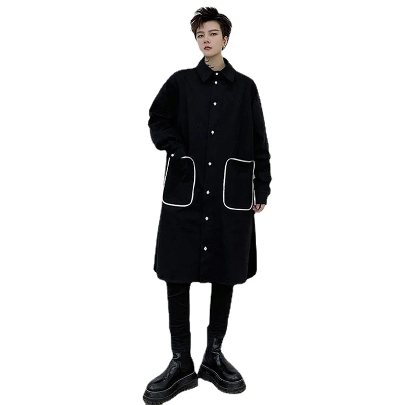 

Zipper Decorative Big Pocket Loose Casual Men's Long Sleeve Shirts Tops Male Women Streetwear Fashion Dress Shirts Couple