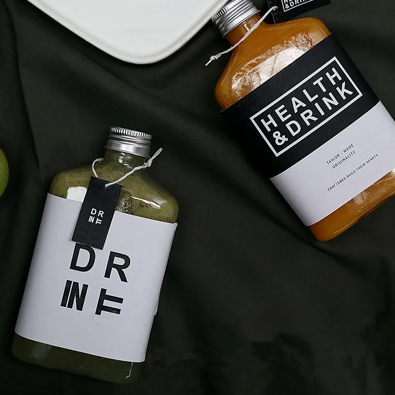 8pcs PET plastic cold drink bottle creative packaging disposable transparent ice tea juice milk coffee cups with lid and sleeve | Дом и сад