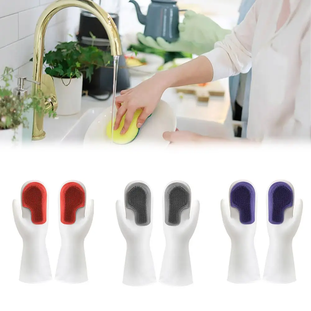 

Multifunctional washing Gloves Dish Wash Scrubbing Gloves with Bristles Silicone Reusable Non-Slip Heat Resistant for Kitchen