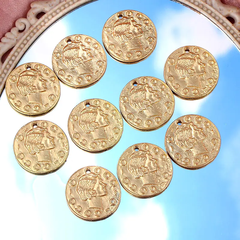 

Golden Zinc Alloy Round Coin Charms Vintage Portrait Metal Coins Geometry Pendant For DIY Making Necklace Bracelet Accessories