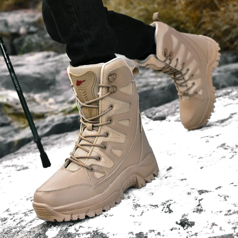 

Men Tactical Military Boots Mens Casual Shoes Leather SWAT Army Boot Motorcycle Ankle Combat Boots Black Botas Militares Hombre