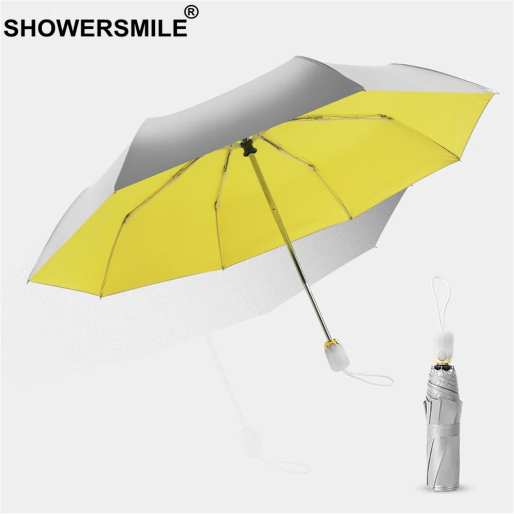 SHOWERSMILE серебряное покрытие Uv Защитный зонтик Umbrela для женщин солнце дождь три