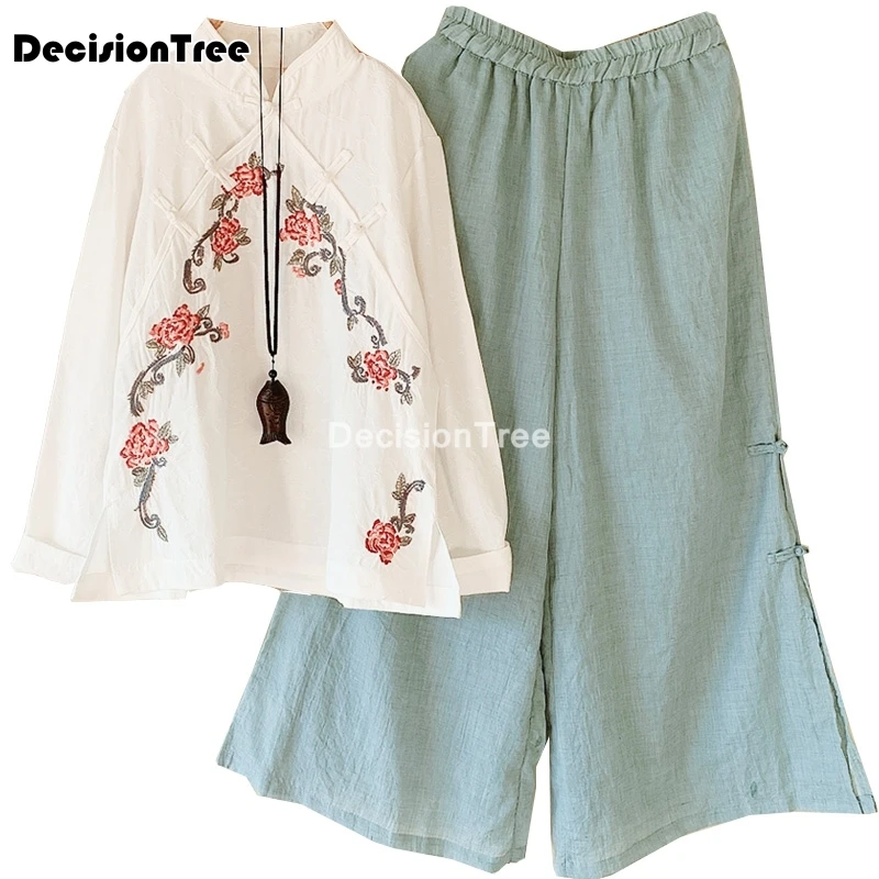 

2022 chinese style women costume tea service shirt clothes traditional qipao cotton linen tops loose blouse lady chiffon blouses