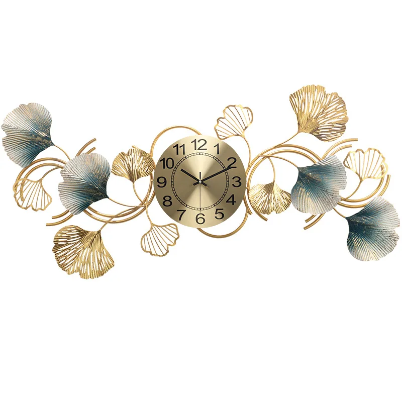 

Light Luxury Metal Golden Ginkgo Leaf Art Wall Clock for Home Decoration