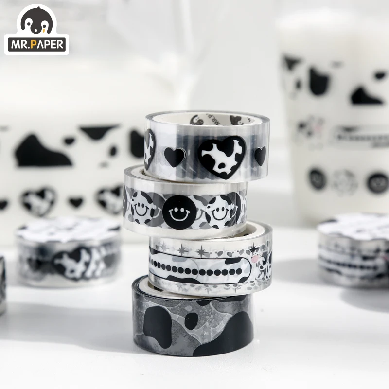 

Mr.Paper 6 Design Cartoon Style Milk Delivery Medium Single Roll Tape Cute PET Single Paper Tape Hand Account DIY Decoration