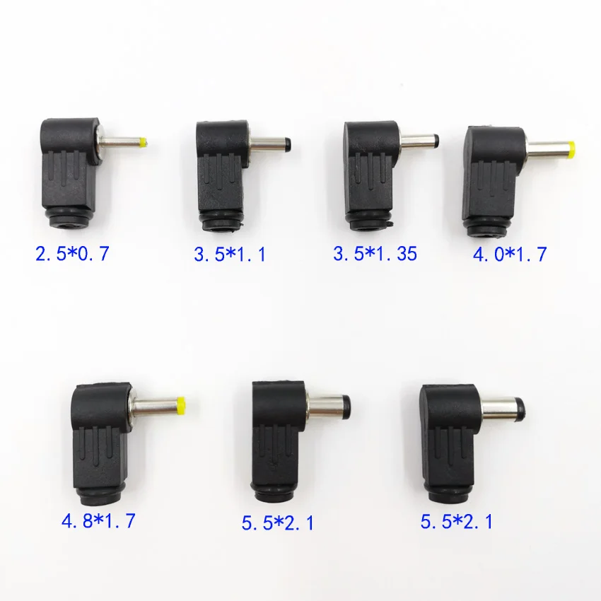 Wire bonding DC power Male Plug Bus Connector 2.5*0.7/3.5*1.1/3.5*1.35/4.0*1.7/4.8*1.7/5.5*2.1/5.5*2.5 Right Angle L TYPE Jack |