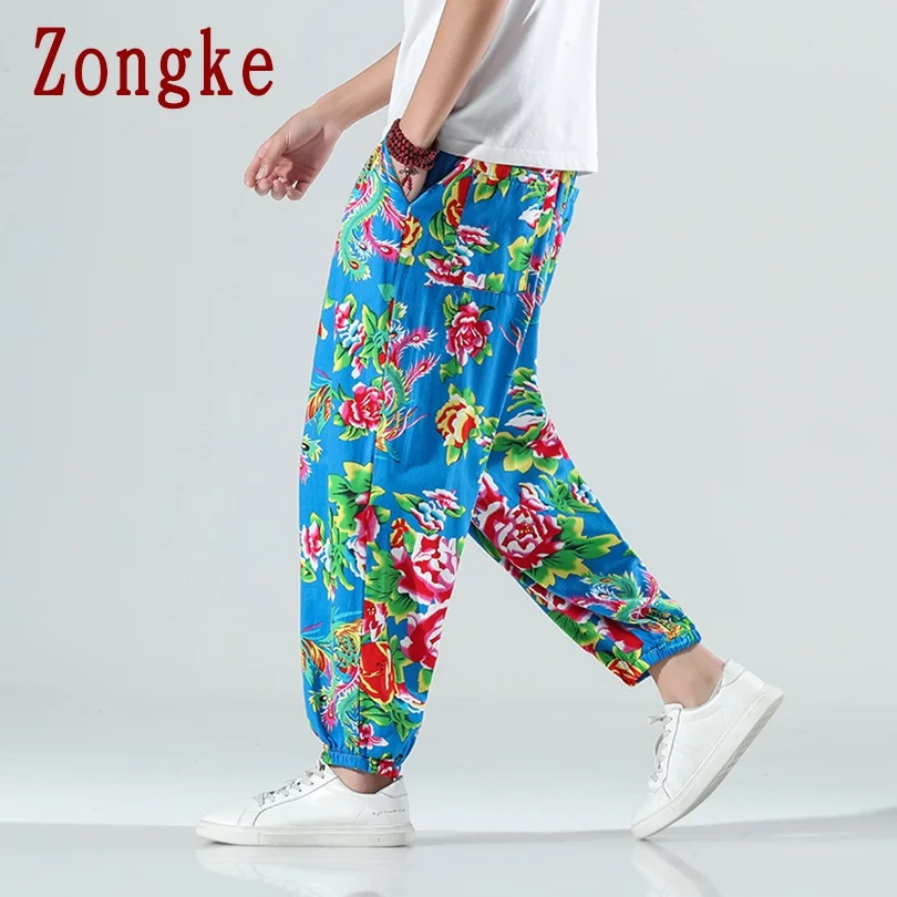 

Zongke Floral Men's Pants Harajuku Men Clothing Wide Leg Pants Men Japanese Style Streetwear Trousers M-5XL 2021 New Arrivals