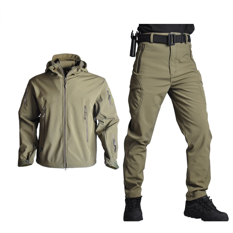 New Tactical Jackets Men Soft Shell Hiking Jacket Sets Army Waterproof Camo Hunting Clothes Shark Skin Military Jacket + Pants