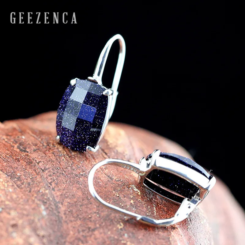 Blue Aventurine 925 пробы, серебро, цвет, драгоценный камень, геометрические серьги, аметист, кристалл дымчатого кварца, простые серьги, хорошее ювелирное изделие для женщин - Цвет камня: Blue Aventurine