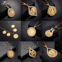 never faded big size turkey coin pendant necklaces with aaa crystal for women gold color turkish coins jewelry ethnic gifts