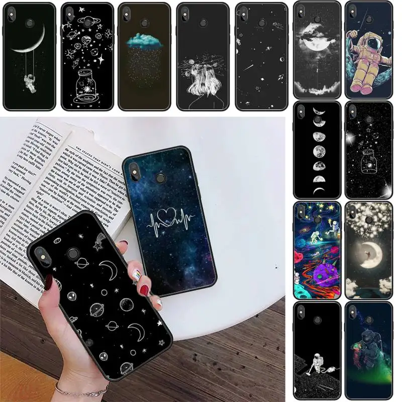 

sky Space planet Black white sun Moon stars Phone Case For Xiaomi Redmi 4X 5Plus 6A 7 7A 8 8A Note 4 5 7 8 9 Note 8T 8Pro 9Pro