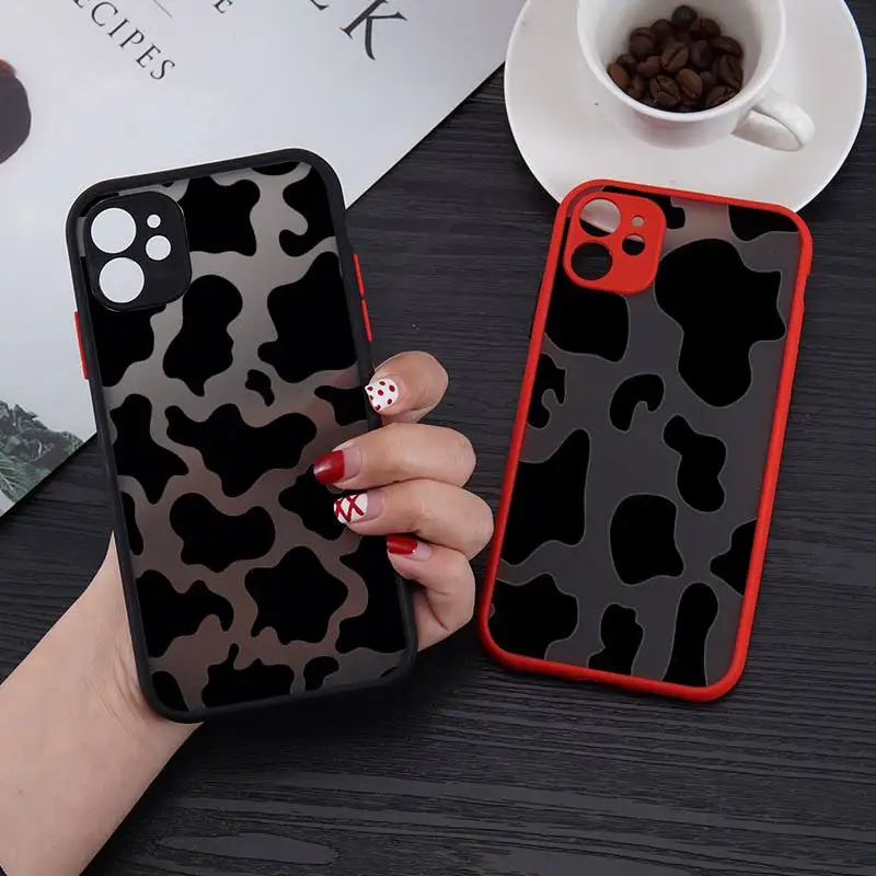 

White Black Cow Symbol Pattern Print Phone Case matte transparent For iphone 7 8 11 12 plus mini x xs xr pro max cover